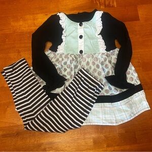 RicRac & Ruffles 4T Black and Mint Green Dress with Striped Leggings